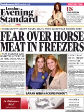 London Evening Standard Newspaper Front Page (UK) for 11 February 2013