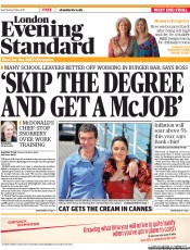 London Evening Standard (UK) Newspaper Front Page for 11 May 2011