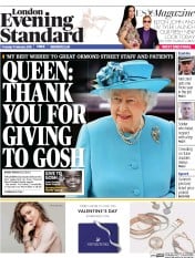 London Evening Standard (UK) Newspaper Front Page for 12 February 2016