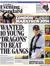 London Evening Standard Newspaper Front Page (UK) for 12 April 2014