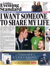 London Evening Standard Newspaper Front Page (UK) for 12 May 2015