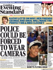London Evening Standard Newspaper Front Page (UK) for 12 August 2014