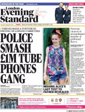 London Evening Standard Newspaper Front Page (UK) for 12 September 2014