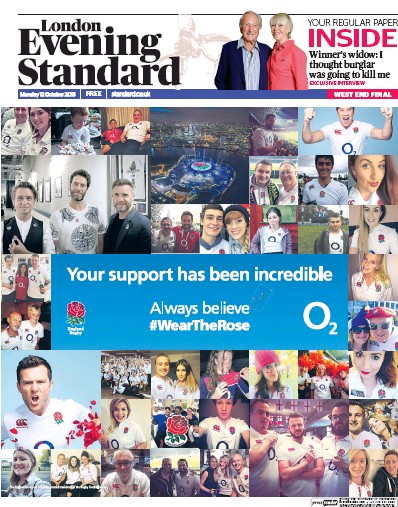 London Evening Standard Newspaper Front Page (UK) for 13 October 2015