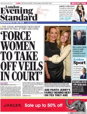 London Evening Standard (UK) Newspaper Front Page for 13 December 2014