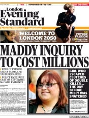 London Evening Standard (UK) Newspaper Front Page for 13 May 2011