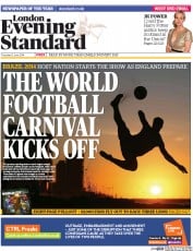 London Evening Standard (UK) Newspaper Front Page for 13 June 2014