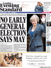 London Evening Standard (UK) Newspaper Front Page for 13 July 2016