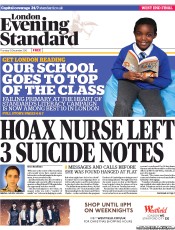 London Evening Standard Newspaper Front Page (UK) for 14 December 2012