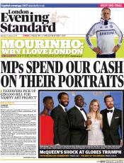 London Evening Standard Newspaper Front Page (UK) for 14 January 2014