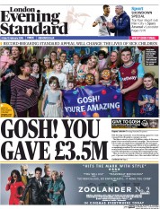 London Evening Standard (UK) Newspaper Front Page for 15 February 2016