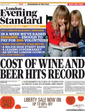 London Evening Standard Newspaper Front Page (UK) for 15 June 2011