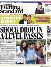 London Evening Standard Newspaper Front Page (UK) for 15 August 2014