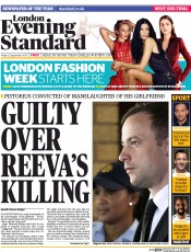 London Evening Standard (UK) Newspaper Front Page for 15 September 2014