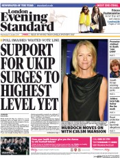 London Evening Standard Newspaper Front Page (UK) for 16 October 2014