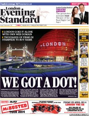 London Evening Standard Newspaper Front Page (UK) for 16 November 2013
