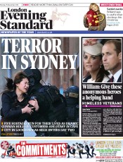 London Evening Standard (UK) Newspaper Front Page for 16 December 2014