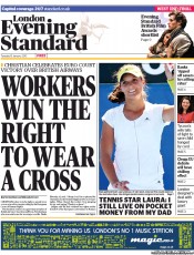 London Evening Standard (UK) Newspaper Front Page for 16 January 2013