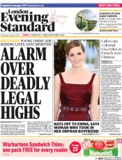 London Evening Standard Newspaper Front Page (UK) for 16 January 2014