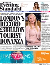 London Evening Standard Newspaper Front Page (UK) for 16 January 2015