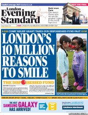 London Evening Standard Newspaper Front Page (UK) for 16 March 2013