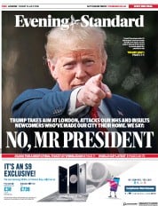 London Evening Standard (UK) Newspaper Front Page for 16 July 2018