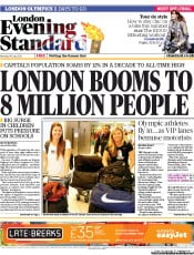 London Evening Standard Newspaper Front Page (UK) for 17 July 2012