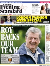 London Evening Standard Newspaper Front Page (UK) for 17 September 2014