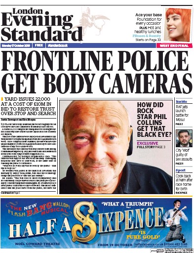 London Evening Standard Newspaper Front Page (UK) for 18 October 2016