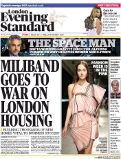 London Evening Standard Newspaper Front Page (UK) for 18 February 2014