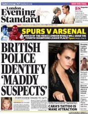London Evening Standard Newspaper Front Page (UK) for 18 May 2013