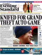 London Evening Standard Newspaper Front Page (UK) for 18 September 2013