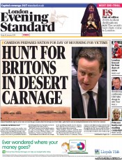 London Evening Standard (UK) Newspaper Front Page for 19 January 2013