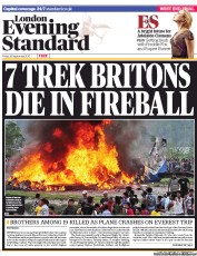 London Evening Standard (UK) Newspaper Front Page for 1 October 2012