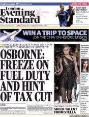 London Evening Standard Newspaper Front Page (UK) for 1 October 2013