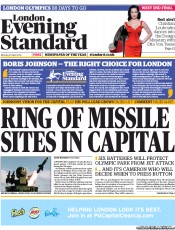 London Evening Standard (UK) Newspaper Front Page for 1 May 2012