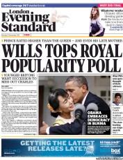 London Evening Standard Newspaper Front Page (UK) for 20 November 2012