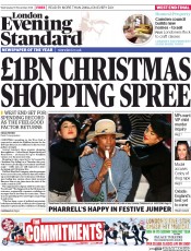 London Evening Standard Newspaper Front Page (UK) for 20 November 2014