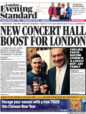 London Evening Standard Newspaper Front Page (UK) for 20 February 2015