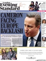 London Evening Standard (UK) Newspaper Front Page for 20 February 2016