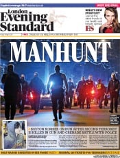 London Evening Standard (UK) Newspaper Front Page for 20 April 2013