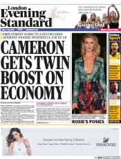 London Evening Standard Newspaper Front Page (UK) for 20 April 2015