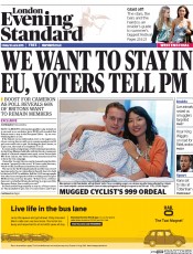 London Evening Standard Newspaper Front Page (UK) for 20 June 2015