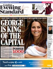 London Evening Standard (UK) Newspaper Front Page for 20 September 2013