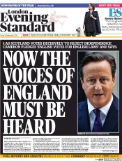 London Evening Standard (UK) Newspaper Front Page for 20 September 2014