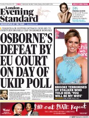 London Evening Standard Newspaper Front Page (UK) for 21 November 2014
