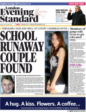 London Evening Standard Newspaper Front Page (UK) for 21 January 2014