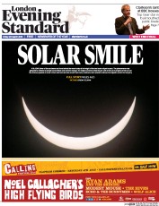London Evening Standard Newspaper Front Page (UK) for 21 March 2015