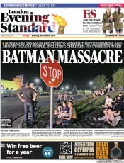 London Evening Standard Newspaper Front Page (UK) for 21 July 2012