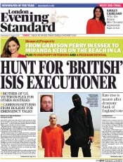 London Evening Standard Newspaper Front Page (UK) for 21 August 2014